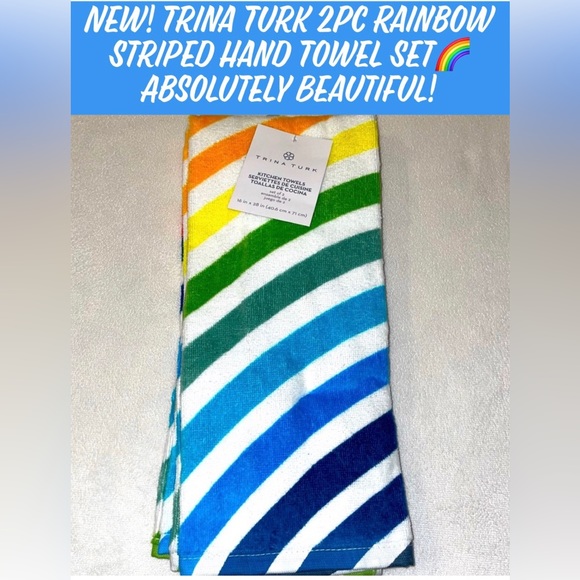New! Trina Turk 2Pc Rainbow Striped Hand Towel Set🌈 - Picture 1 of 9